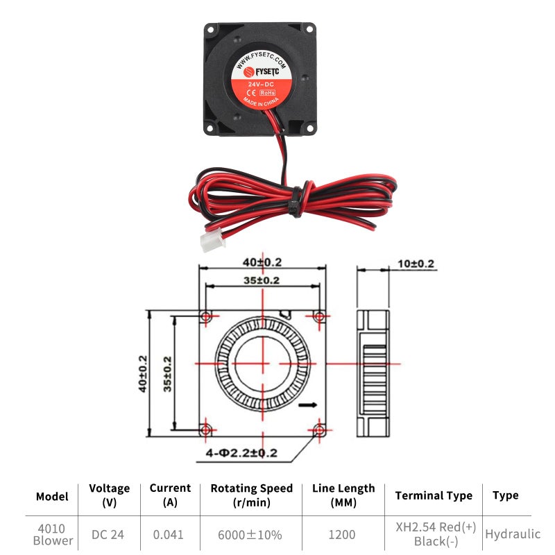 FYSETC 3D Printer Accessory - Ender 3 Fan - 24V 4010 Blower: 2PCS 40x40x10mm Hydraulic Bearing Turbo Fan with 1.2m Cable Easy Install for Ender 3 V2 - Ender-3 Max - Ender 5 Plus Extruder Hot End Part - Image 3